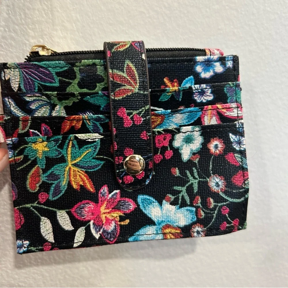 Pink and Black Floral Key & Card Holder with Bangle